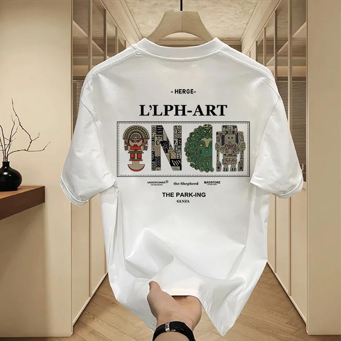 Product Introduction of 2024 Summer New Loose T-Shirt Trendy Printed Boys' Fashion Trendy Couple Comfortable Half Sleeve T-Shirt Casual Men'S Style Fabric Menswear Polyester Streetwear Top 21