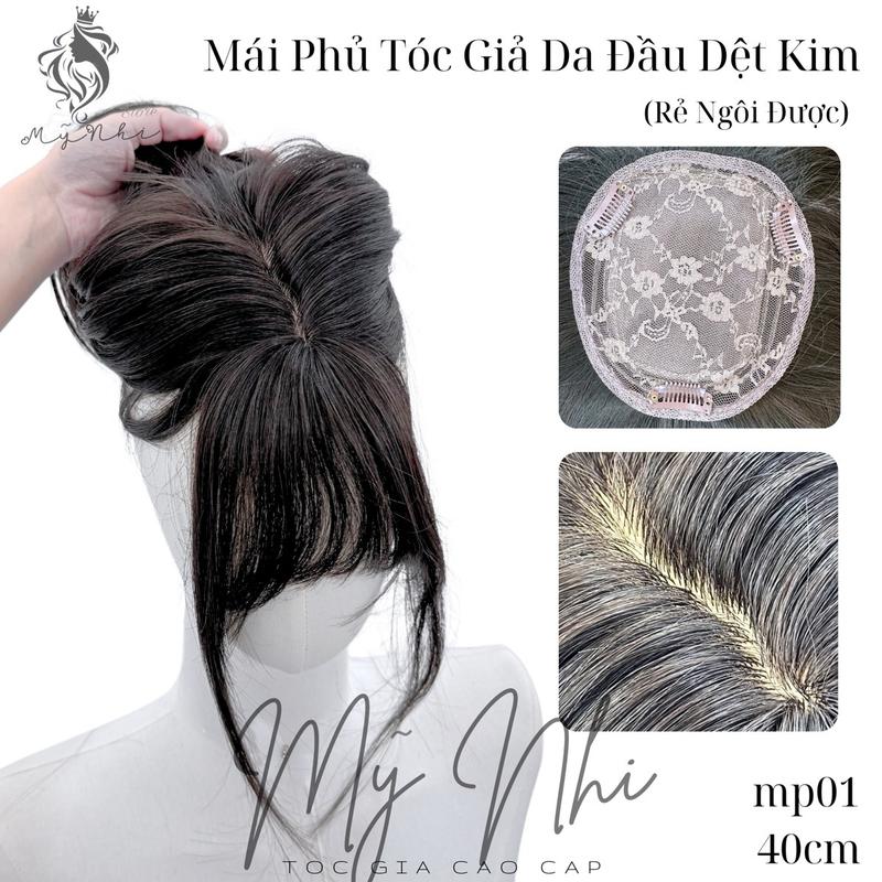 Mái Phủ Hói Tóc Giả Mái Thưa Dày Da Đầu Dệt Kim MP01 Thẳng 40cm Wig Nữ