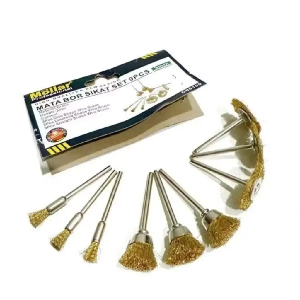 MOLLAR (D86100) mata bor MINI SIKAT SET 9 pcs mata tuner wire brush sikat kuningan 9PCS