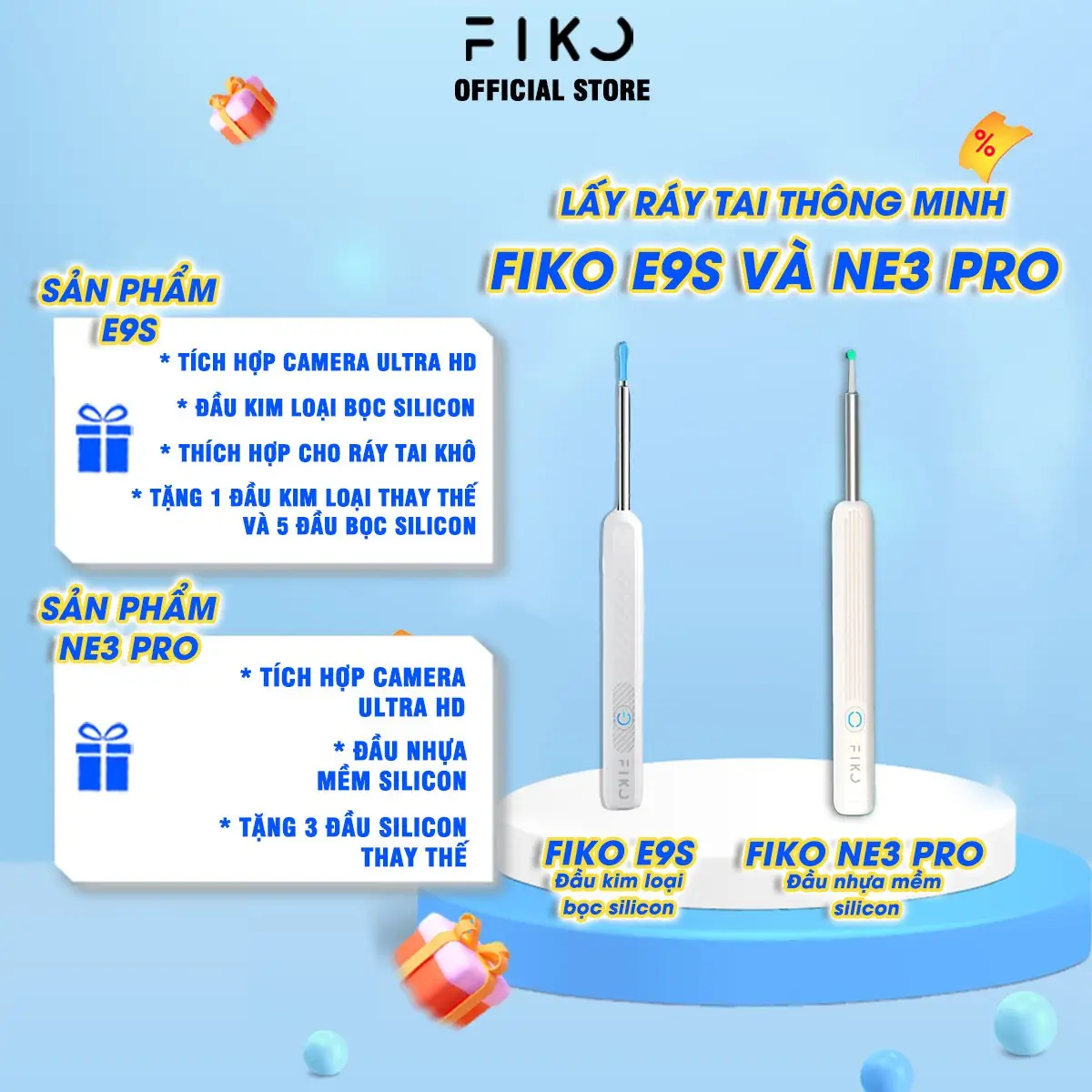 Dụng cụ lấy ráy tai có camera FIKO NE3 PRO/FIKO E9S - Bảo hành 6 tháng