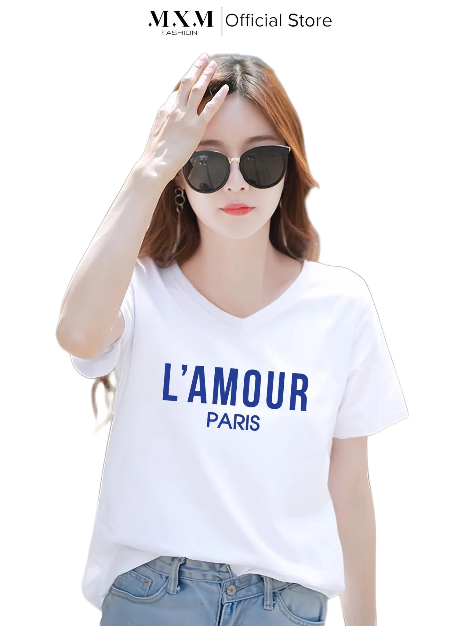 Áo thun nữ form rộng cổ tim in chữ L'Amour thun cotton 4 chiều từ 40-60kg ( ANU060 ) Top Women