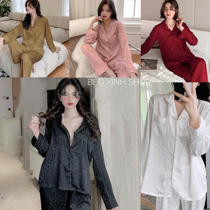 Đồ Bộ - Đồ Ngủ Tay Dài Vải Gấm Họa Tiết Beo Cao Cấp Pijama Bigsize 50-100Kg Bộ Ngủ Nữ Béo Xinh Shop