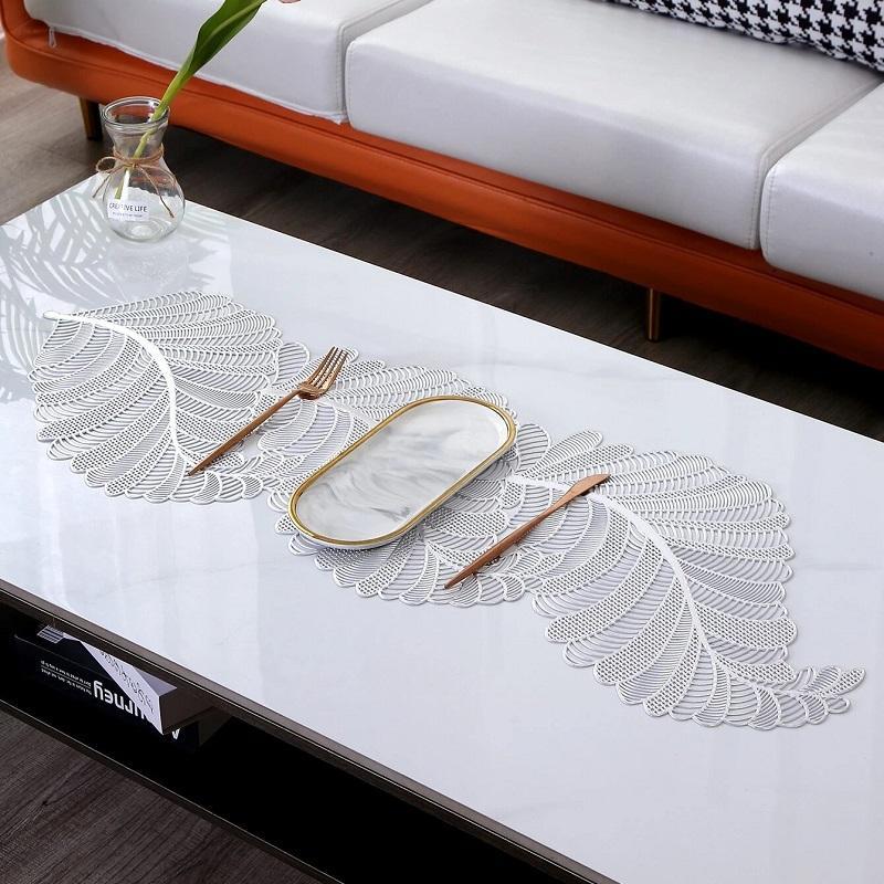 Hollow Out Leaf Design Table Runner, 1 Count Creative PVC Table Mat, Decorative Table Runner for Home Kitchen Dining Room 7