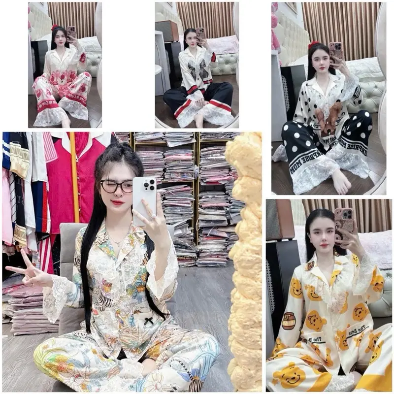 Đồ ngủ, đồ bộ pijama tay dài lụa latin dưới 60kg Nhiều màu