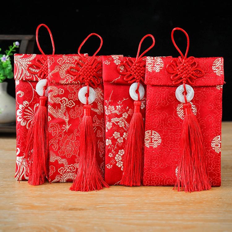 Bao Lì Xì Gấm Tết - Bao Lì Xì Vải Gấm Cao Cấp , Bao Nạp Tài Mùa Cưới Vải Nhung nhiều hoa văn