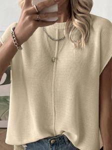 Women's Plain Round Neck Sweater Vest, Casual Sleeveless Crew Neck Knit Top for Daily Wear, Ladies Knitwear for All Seasons