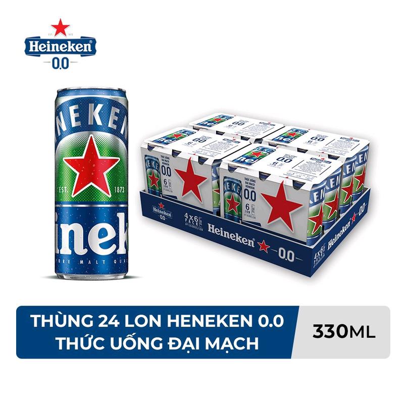 Heineken 0.0 - Thùng 24 lon 330ml - Hương vị độc đáo từ những nguyên liệu tự nhiên - Thức uống đại mạch sảng khoái rượu bia