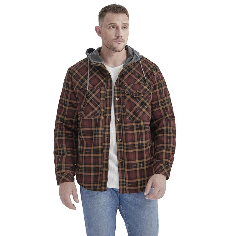 TikTok Shop Men s casual outdoor plaid shirt style bristled hooded coat Men s coat plaid shirt and fleece large winter windproof warm hooded cotton jacket