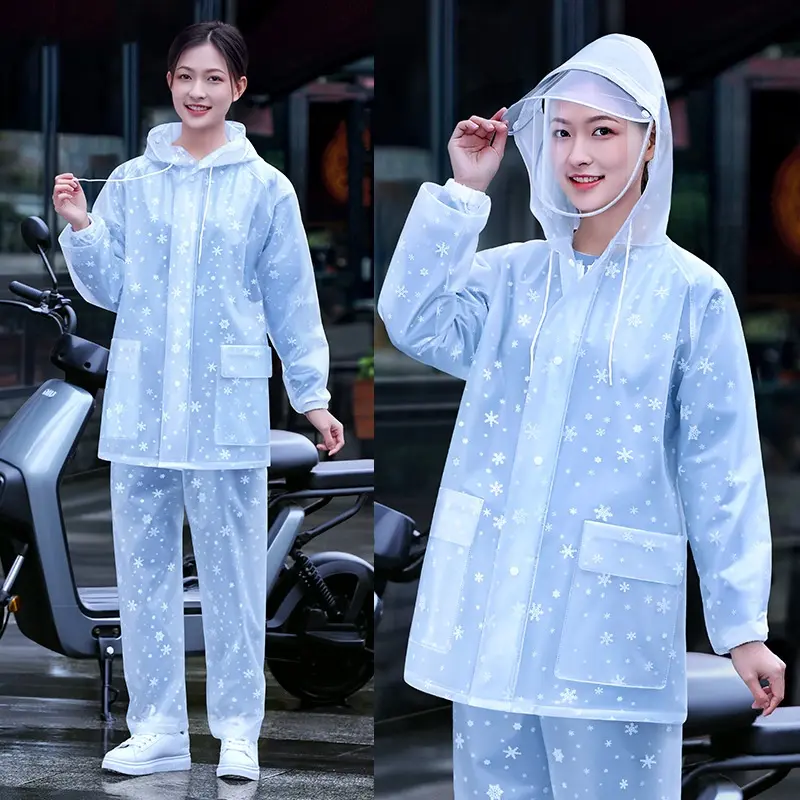 Baju hujan panjang untuk lelaki dan wanita, sut dewasa tebal, kalis air, kereta elektrik, baju hujan belah PVC Waterproof