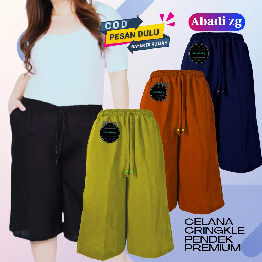 Celana pendek wanita cringkle airflow premium kulot jumbo harian celana santai kulot krinkle 7/8 kolor cringkle Shorts Crinkle