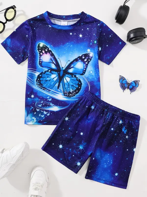 Toddler Girl's All Over Print Clothes Set, Casual Short Sleeve Tee & Shorts, Summer Clothes for Kids 6