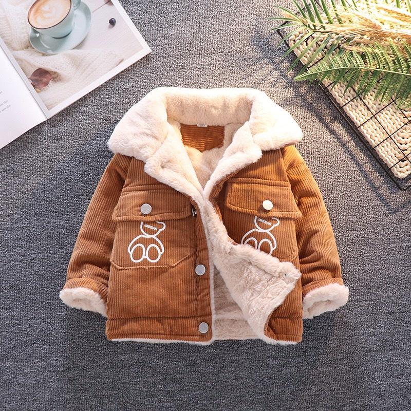 Áo Khoác Nỉ Nhung Lót Lông Trẻ Em Dày Dặn Hình Gấu Siêu Ấm Cho Bé Trai Bé Gái MOOBABY SHOP áo  hoodie