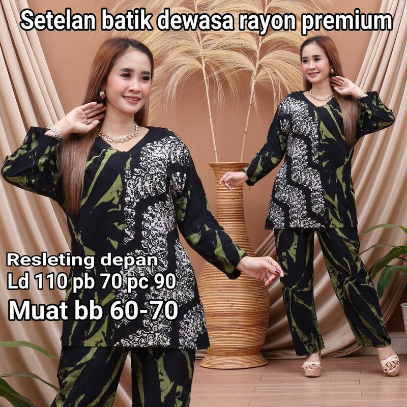 Product Introduction of one set rayon baju batik wanita dewasa resleting busui Setrip Nyaman 0
