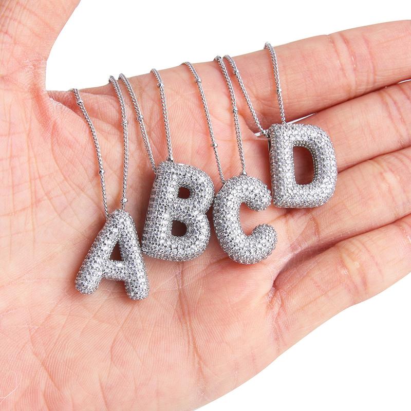 Hot Sale Copper Inlaid Zircon 26 One English Letter Necklace Female Pendant Bubble Letter Personality Lucky Clavicle Chain 2