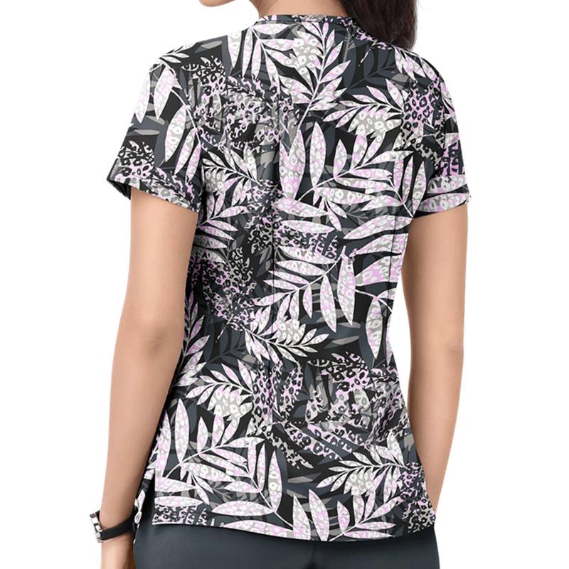 Product Introduction of Women Print Nurse Uniform Plus Size Summer Short Sleeve V-neck Tops Nursing Working Uniform T-shirts Clinic Protective Clothing 12