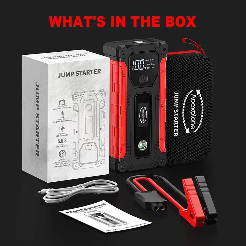 12V High-current Portable Jump Starter Kit, Car Battery Jump Power Pack, USB Fast Charging, Built-in LED Light, Compass Included, Battery Storage Box 2