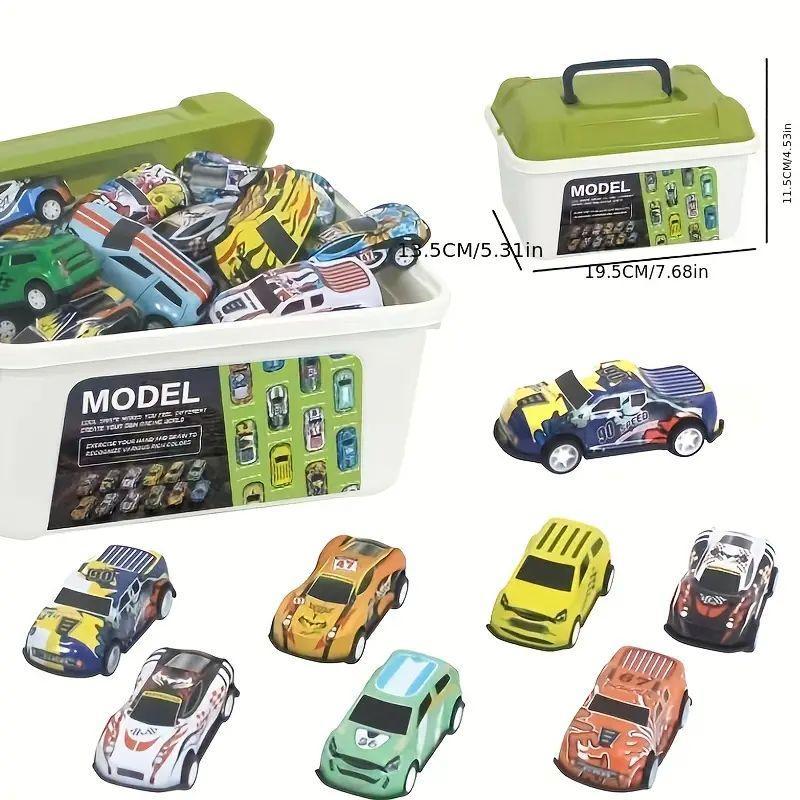 Product Introduction of 1 Set Random Alloy Pull Back Cars Toy, Colorful Mini Race Cars Kits with Storage Box, Collection Car Model Toy Birthday Gifts for Boys & Girls 13
