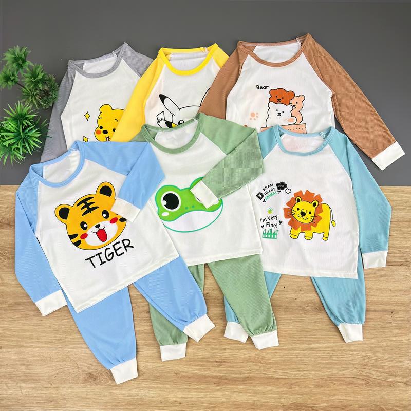  Combo 5 bộ dài tay thu đông cho bé trai bé gái họa tiết in hình ngộ nghĩnh đáng yêu size 5>16kg Heo 