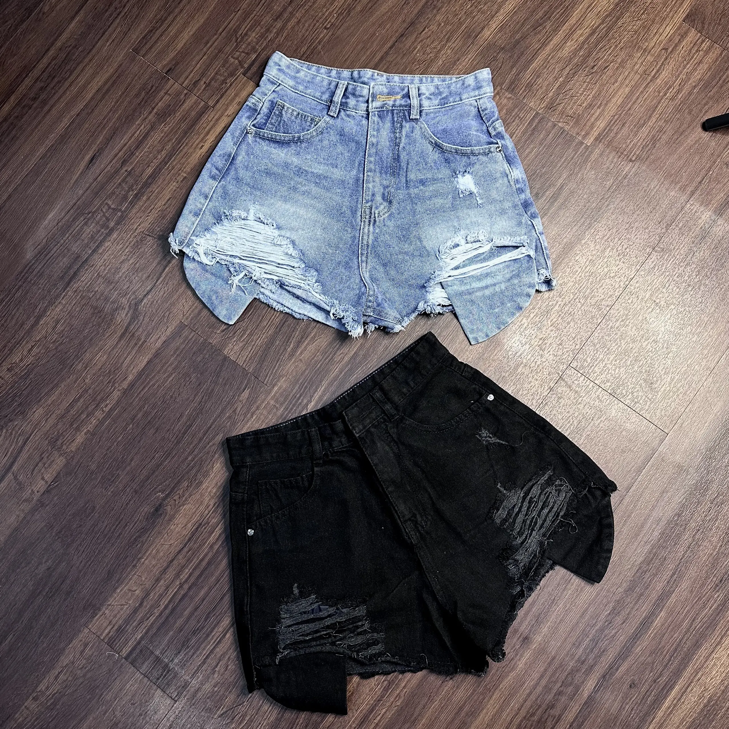 Quần short jean nữ cạp cao rách đùi X69