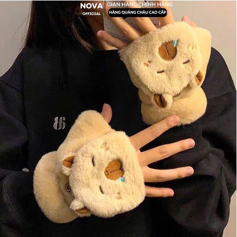  Găng tay len nữ lót nỉ bao tay len NOVA hình thú mùa đông chống lạnh thời trang giữ ấm tốt len Pin 