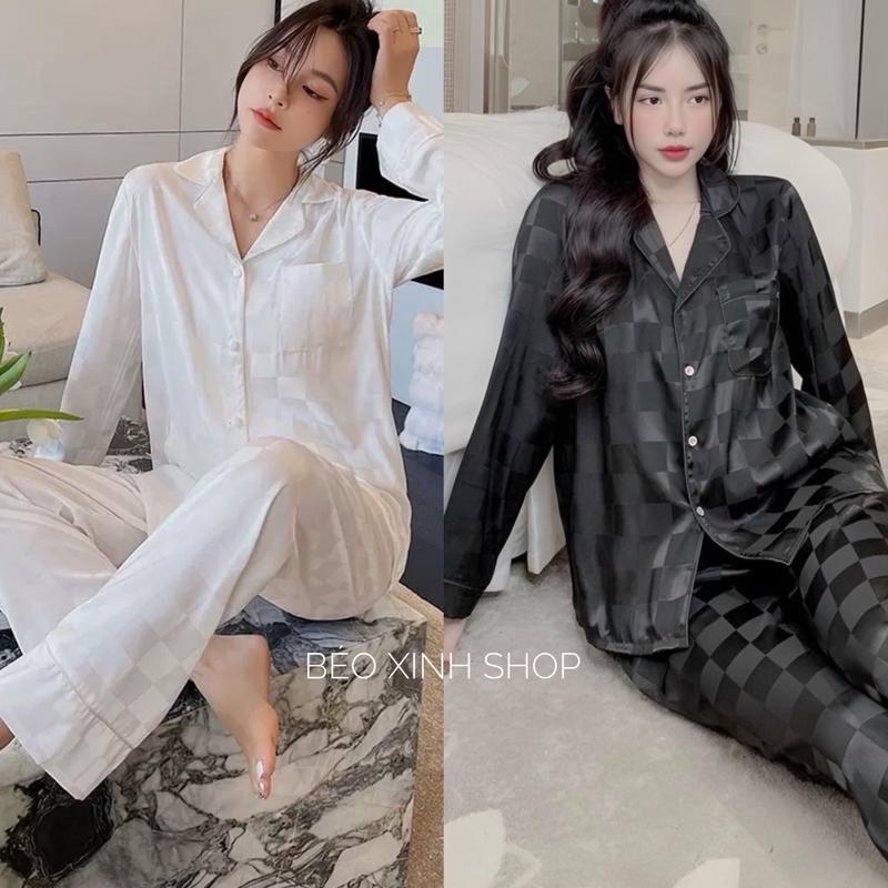 Đồ Bộ - Đồ Ngủ Tay Dài Vải Gấm Cao Cấp Pijama Bigsize 50-100Kg Bộ Ngủ Nữ Béo Xinh Shop - A.5611