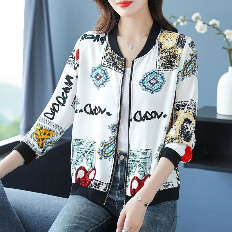 Áo Khoác Chống Nắng Lụa Lạnh Ngoại Cỡ Dành Cho Nữ, Thời Trang Mùa Hè Mới 2024, Thiết Kế Hoa, Dáng Rộng Vừa Vặn, Tay Áo Dài, Áo Khoác Bóng Chày In Họa Tiết