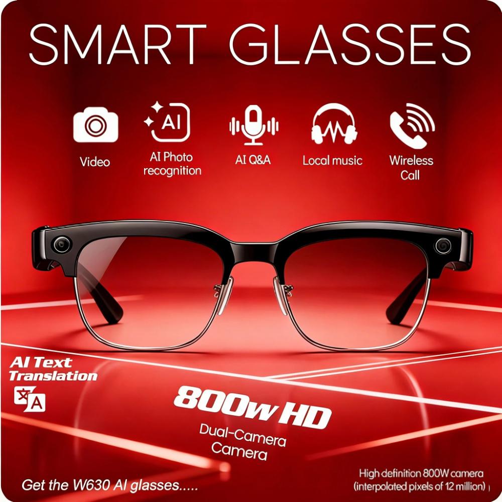 AI Smart Glasses 800W Pixel 4K HD Camera Photo Video Recording Sunglasses Bluetooth Call Voice Assistant AI Translation glasses