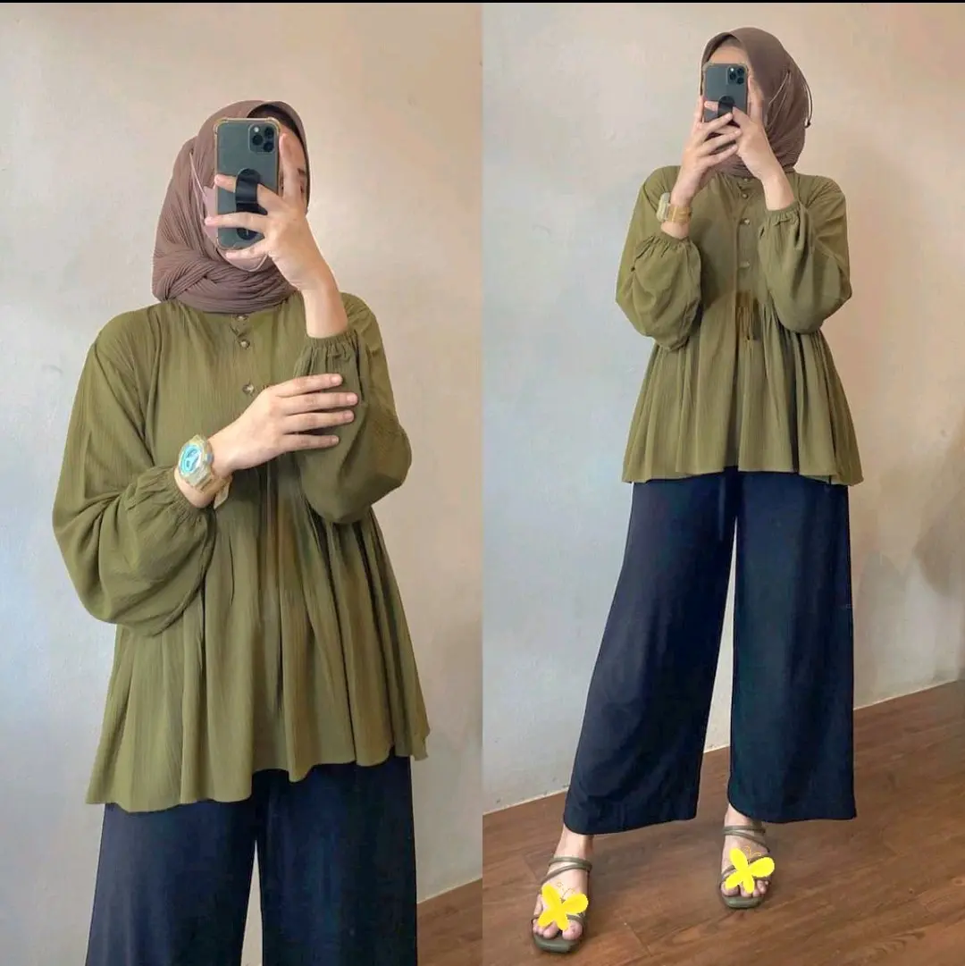 Raisa Blouse Jumbo Atasan Wanita Kekinian Fashion Baju Hijab Busui&Bumil Jumbo Size Ld120 Oversize Muslimah Kancing Muslim Panjang Cod