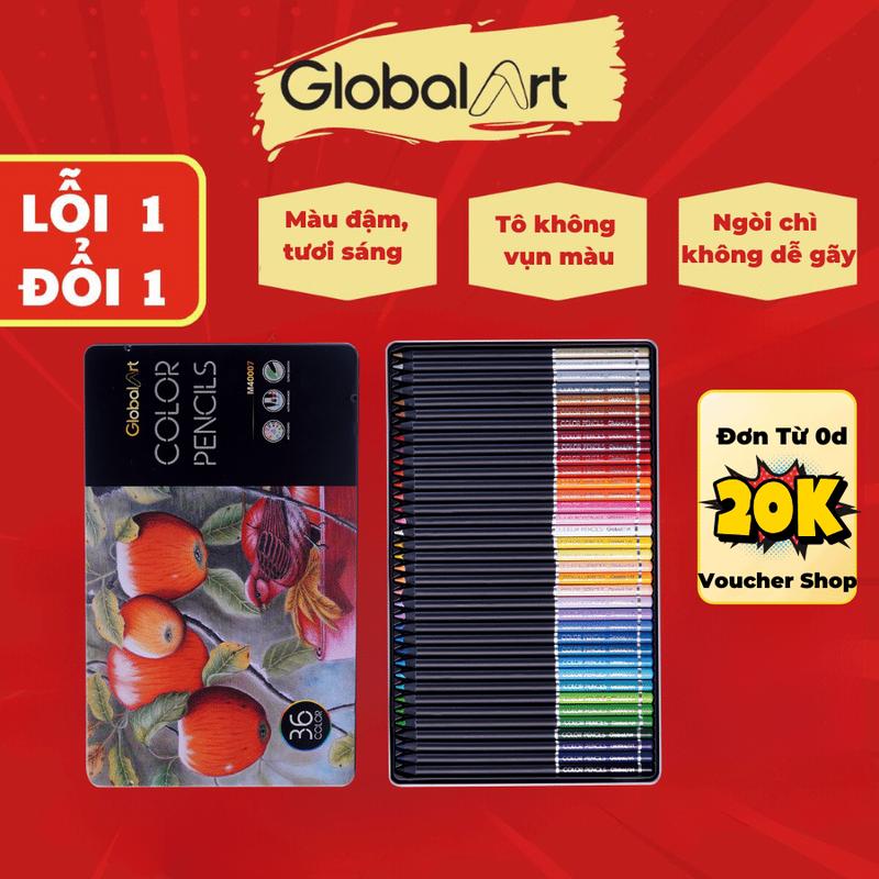 Hộp Bút Chì Màu Gốc Dầu CaoCấp Global Art 36 72 Màu Đậm Tươi Sáng Tô Vẽ Tranh Phác Thảo Cho Người Mới Chuyên Nghiệp Ngòi Chì Không Dẽ Gãy TẶNG CHÌ MÀU TRẮNG CHO 72 MÀU