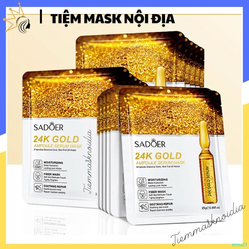 erou21 Mặt Nạ Giấy Dưỡng Da Tinh Chất Vàng 24K - Se Khít Lỗ Chân Lông, Làm Căng Da Trong Suốt, Chống