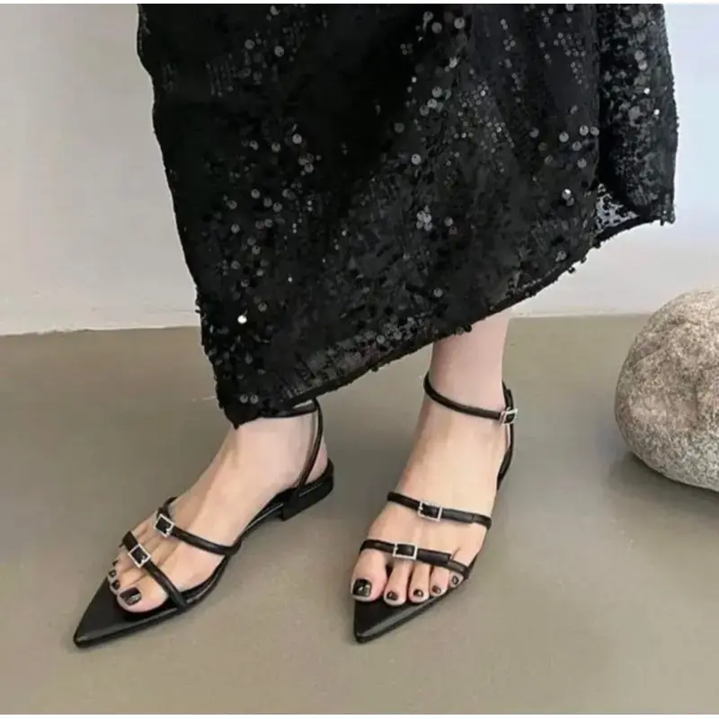 [M7]Giày Sandal Nữ Đế 1 Phân Quai Cài Mũi Nhọn
