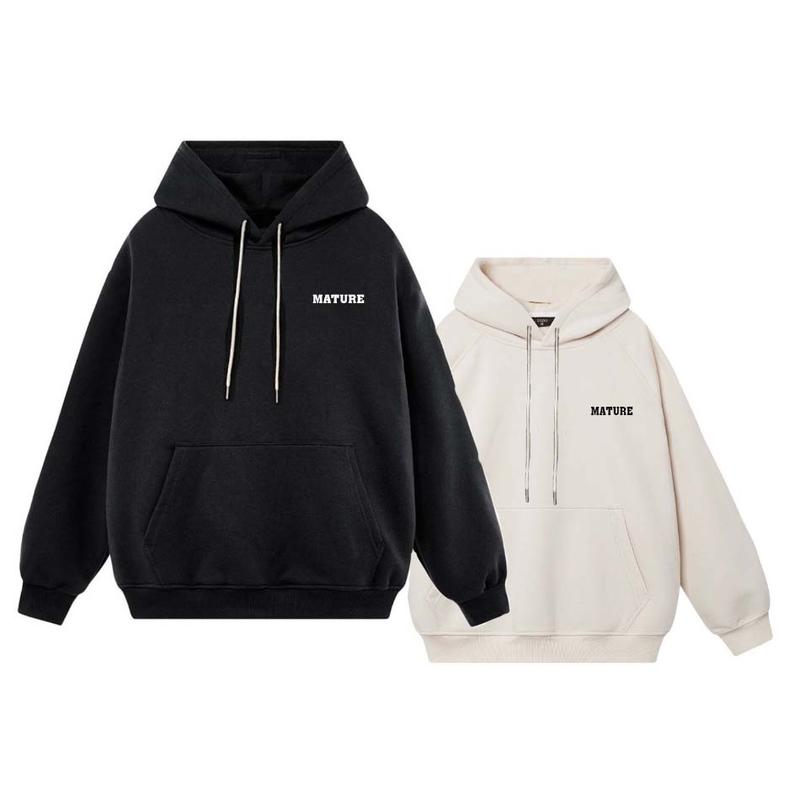  Áo Khoác Hoodie Nỉ  2  In Chữ Mature Form Rộng Unisex cả nam và nữ mặc đều đẹp Menswear Dài Tay Tay Dài Đen 
