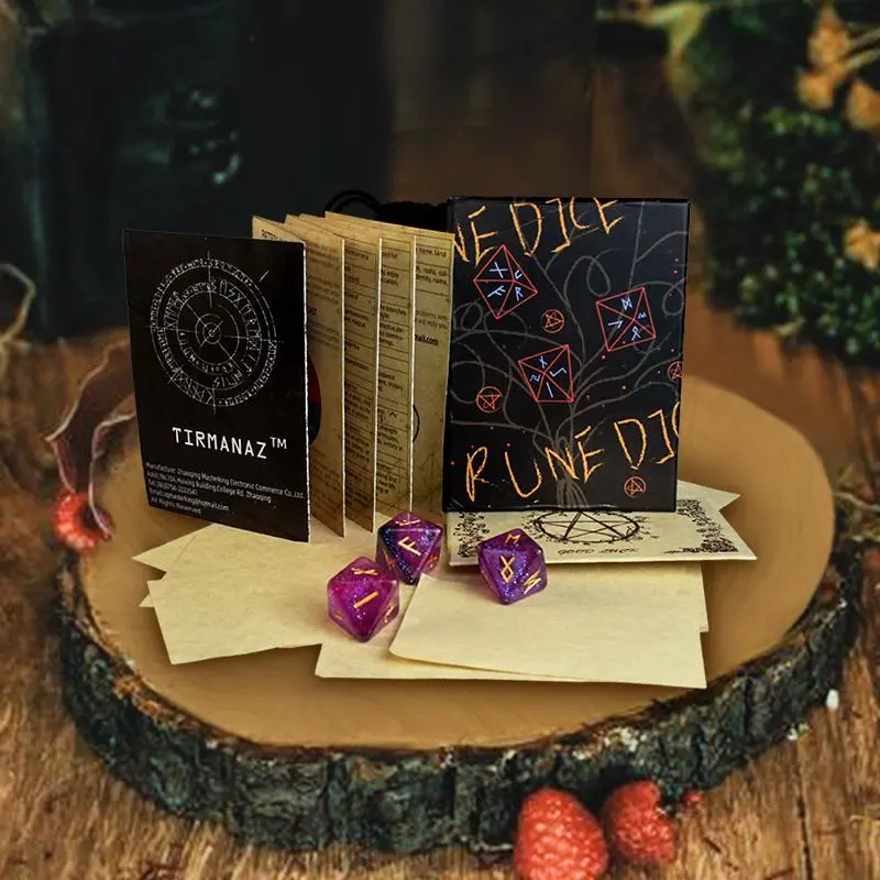 Runic Dice Set, 1 Set Engraved Rune Dice Set with Rune Guide Book, Divination Dice Kits, Acrylic Nordic Dice