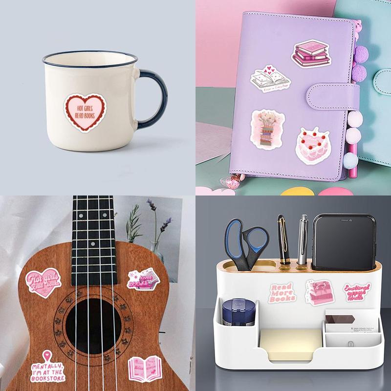 Cartoon Reading Book Pattern Car Sticker, Waterproof Self Adhesive Decor Paper, Car Decor Sticker for Gift Greeting Card Water Bottle Laptop Phone 6