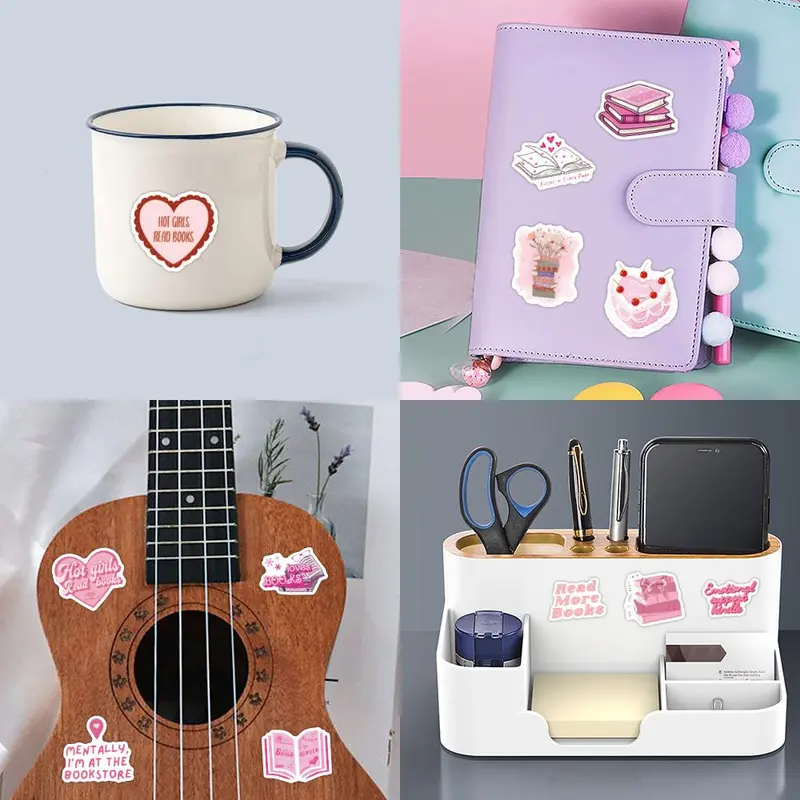 Cartoon Reading Book Pattern Car Sticker, Waterproof Self Adhesive Decor Paper, Car Decor Sticker for Gift Greeting Card Water Bottle Laptop Phone 6