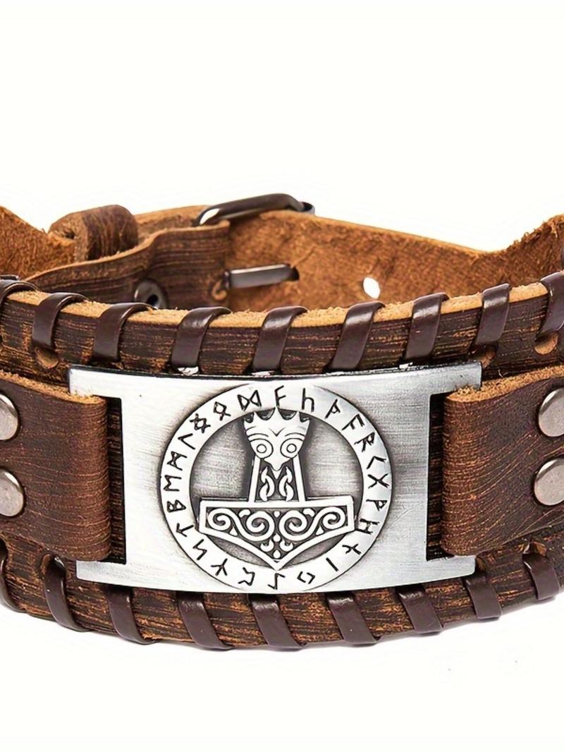Product Introduction of Viking Hammer Design Bracelet, Punk Style Braided Bracelet for Men, Fashion Jewelry for Party, Daily Clothing Decor, Trendy Exquisite Jewelry for Birthday Gift 2