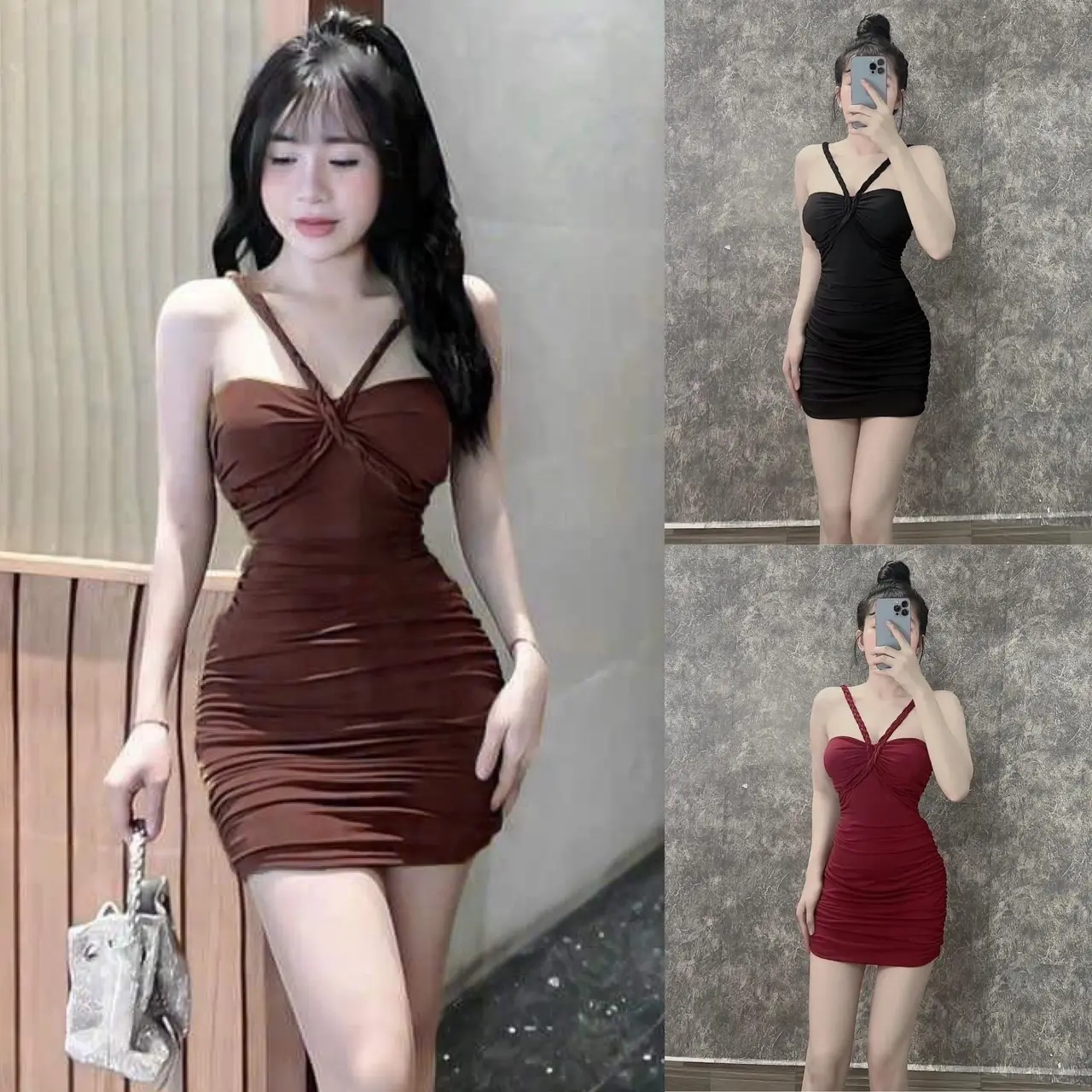 Đầm body dây chéo có mút ngực phom ngắn chất thun dẻo MBB70