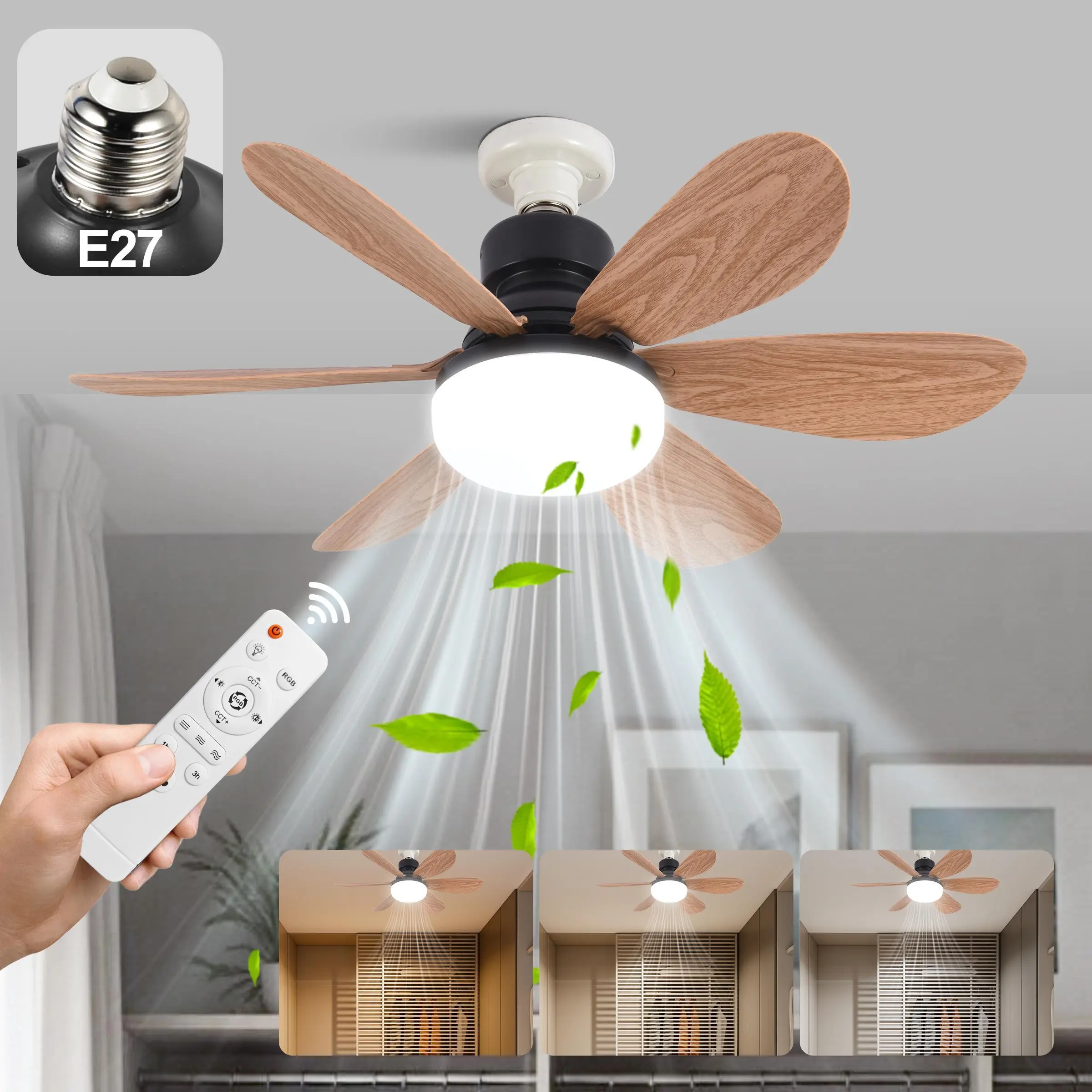 E27 Socket Ceiling Fan Light, 40W 3-speed Speed Belt Remote Control Fan Light, Dimmable Fan Light for Home Bedroom Kitchen Garage