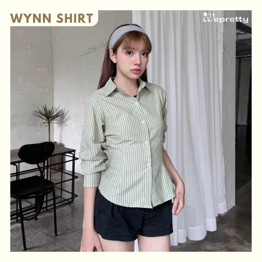 Wynn Shirt AH30 Wepretty Clothes Áo Sơ Mi Nữ  Kẻ Sọc Phối Nơ Chất Liệu Thô Kate Phong Cách Hàn Quốc Dễ Thương