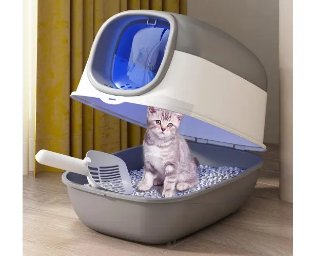 NHÀ VỆ SINH TRÒN CÓ ĐÈN KHỬ KHUẨN BẰNG TIA UV CHO MÈO, NHÀ VỆ SINH CỠ LỚN CHỐNG VĂNG CÁT (KO KÈM PIN) 8