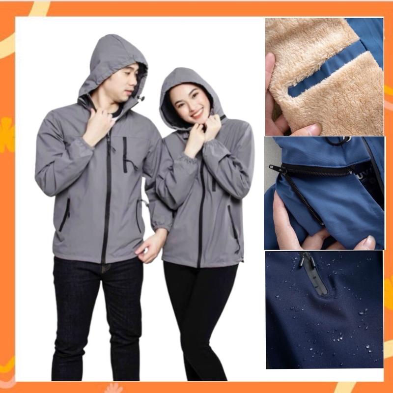 Áo Khoác Gió Nam Nữ Lót Lông Cao Cấp, Siêu Ấm, Vải Gió Tráng Bạc Chống Nước Menswear Jacket Kem Dài Tay Vàng aokhoac