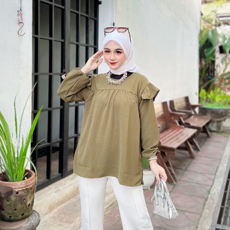 Product Introduction of KARIN RUFLE BLOUSE CRINGKEL AIRFLOW POLOS LD 120 Atasan Wanita Crinkle 3