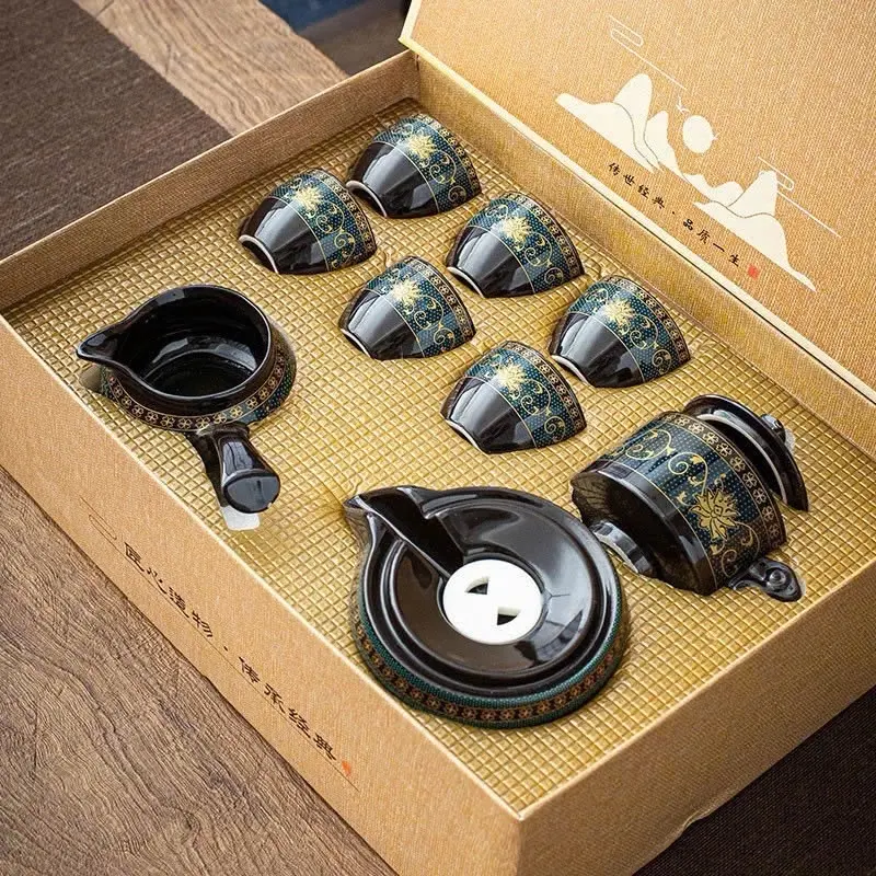 Bộ Ấm Chén Pha Trà Cối Xay Cao Cấp Kèm Hộp Làm Quà Tặng (Bao Gồm 1 Ấm Trà ,6 Chén và  1 Cối Xay)