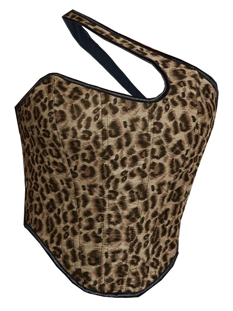 Product Introduction of Women's Leopard Print Lace Up Tank Top, Casual Fashion Tummy Control Top for Daily Wear, Urban Corset Top, Women Clothes for Summer 6