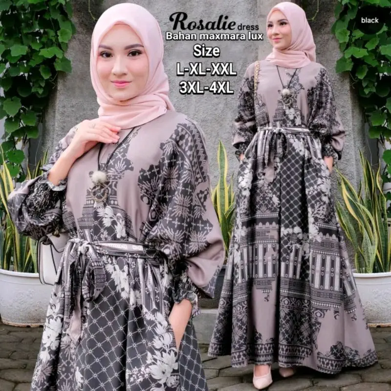 gamis jumbo motif modern bahan maxmara up to LD 140 UK L XL XXL XXXL 4XL