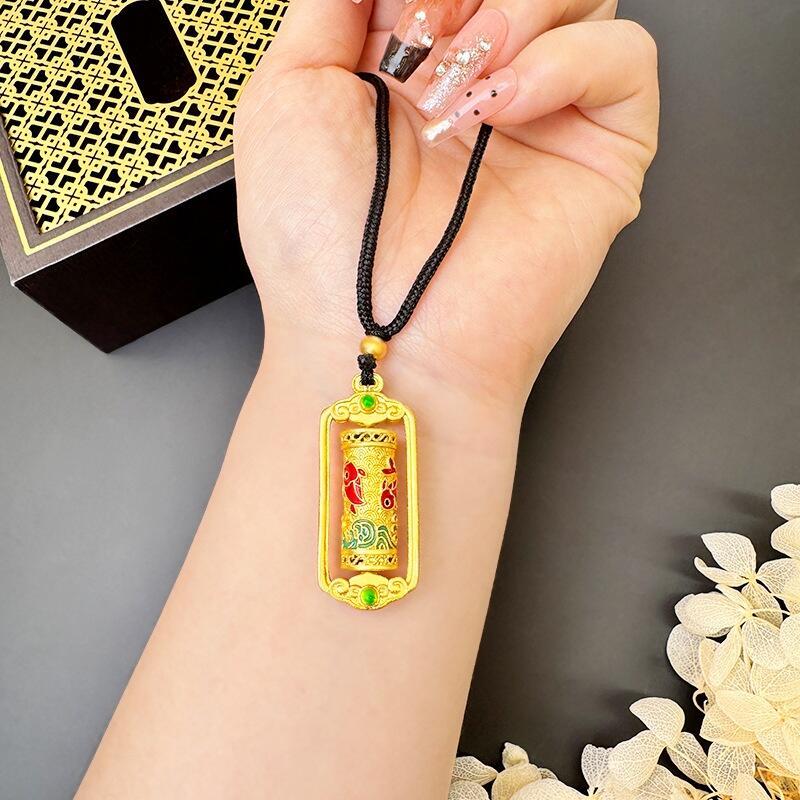 Ancient Fasha Gold Carp Spinning Tube Necklace Versatile High grade Hollow out Oil dripping China Chic Jewelry ornaments Accessories 3