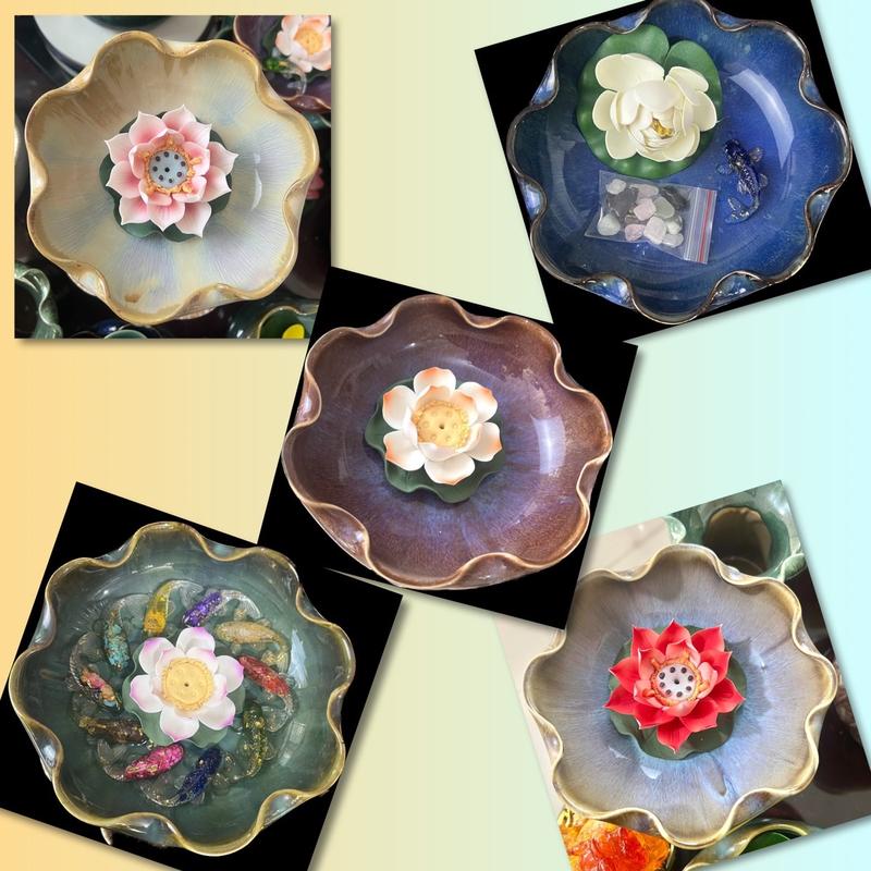 [Tặng 10 viên đá, 1 sen xốp và 1 chú cá koi] Bát thả hoa “Minh đường tụ thuỷ” thu hút vượng khí, tích tài lộc về cho gia chủ, bát sen tắm phật, hàng Bát Tràng cao cấp gốm sứ Anh Thư Decor Phòng Trang Trí Nhà Phòng Khách