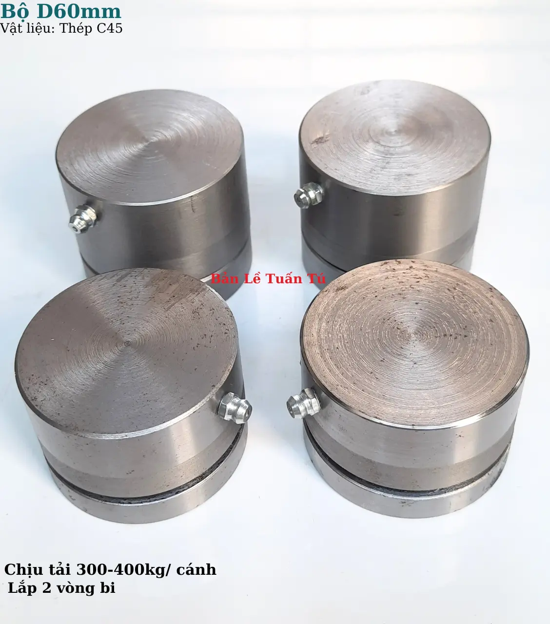 (Bộ 4 cái) D60mm lắp 2 vòng bi - Chịu lực cửa 300-400kg/ cánh