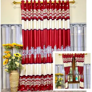 Gorden Hordeng Korden Kain Katun  Untuk Pintu Jendela Minimalis 12 Ring Gold Motif Red Mahkota tirai  pintu gorden  sultan Tali Curtain