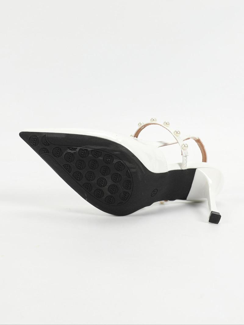 Product Introduction of Women's Fashionable Faux Pearl Decorated Stiletto Heel Shoes, Elegant Pointed Toe Slingback Heels for Party, Daily Clothing Decor for Women & Girls 3